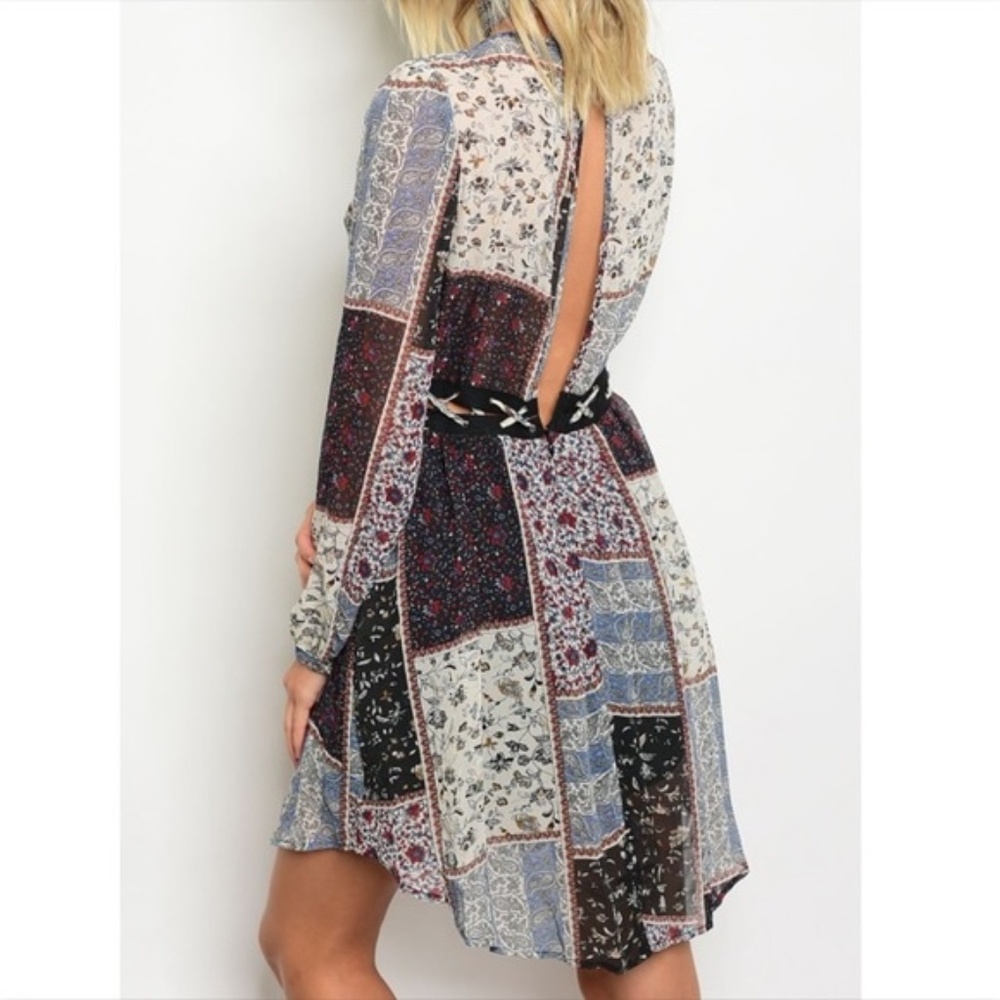 [Hommage] Multicolor Printed Sexy Back Dress New - Picture 4 of 8